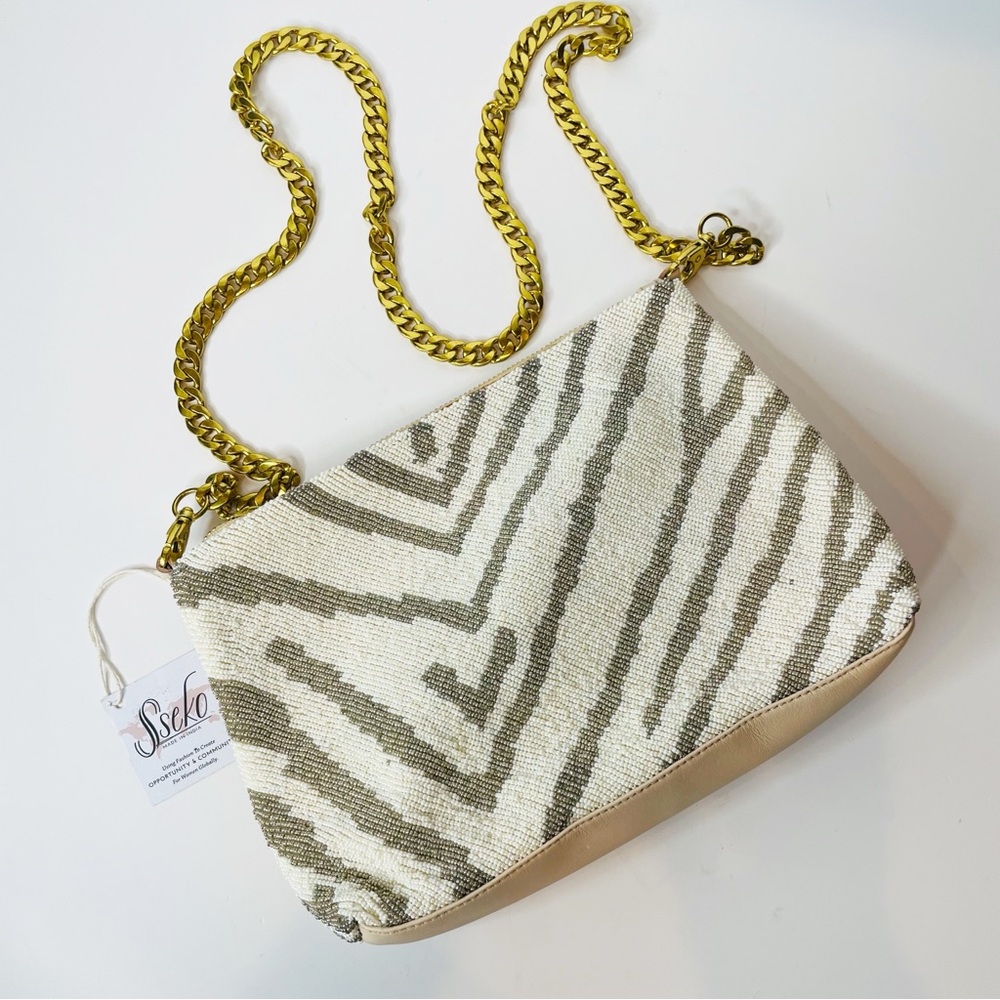 Sseko Beaded Zebra Chain Strap Clutch Purse